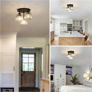 English Elm Crystal 3-Light Semi Flush Mount Ceiling Light Fixture - Modern Black Design For Kitchens & Hallways W2738P185421