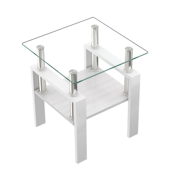 English Elm Set Of 2 Modern Square Side Tables - Sleek Tempered Glass & Mdf For Stylish Living Room Decor W241P300308-GIGA