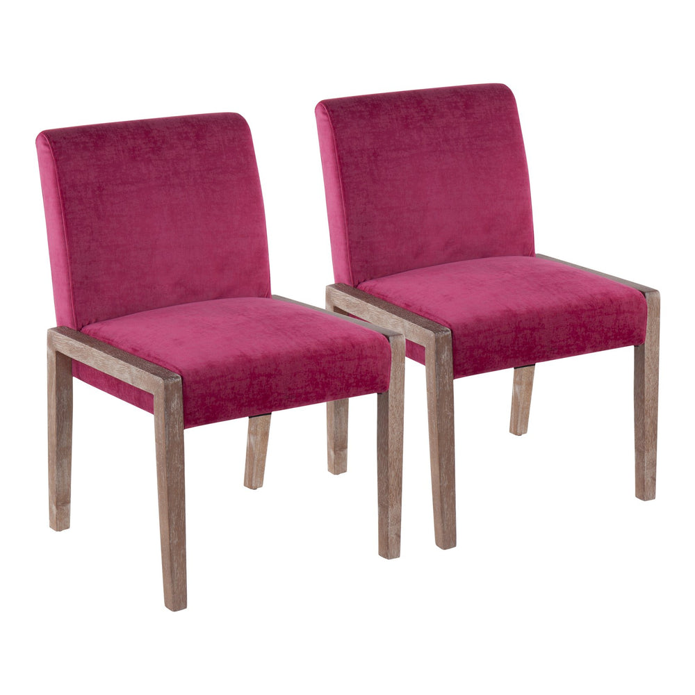 English Elm Carmen Contemporary Chair Set Of 2 – Plush Hot Pink Velvet With White-Washed Wood For Modern Style B202S01319