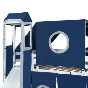 English Elm Full Size Castle Loft Bed with Tent Canopy and Tower for Kids Playroom LT000569AAC-1