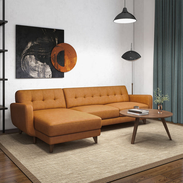 English Elm Allison Mid-century Genuine Leather Sectional with Tapered Wood Legs for Living Rooms B183S00119