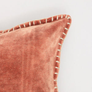 English Elm Stonewashed Cotton Velvet Throw Pillow - Hand-Stitched Edges, Warm Terracotta Accent For Any Space B346P321250-GIGA