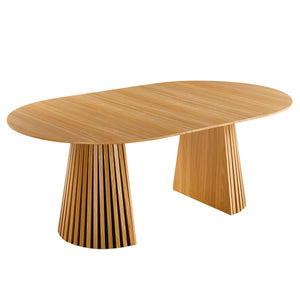English Elm Extendable Mid-century Pedestal Dining Table Seats up to Ten with Tapered Metal Legs W3766S00001