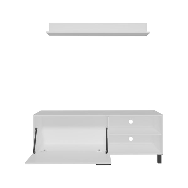 English Elm Living Room Set Modern TV Stand & Wall Shelf White – 1 Door Concealed Storage, 3 Open Shelves, Compact Durable Engineered Wood B097P350287