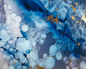 Sunpan Chemistry Luxe Art Acrylic Wall Decor - Handcrafted Blue Oil Pool with Gold Leaf, 48" Charcoal Frame