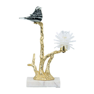 English Elm Aluminum Candle Holder With Elegant Black Bird Figurine And Marble Stand For Stylish Home Décor W2078P172361