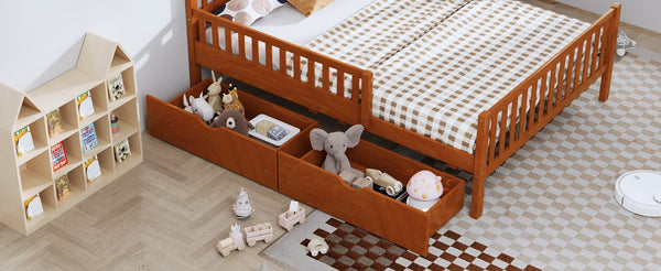 English Elm Full Wood Platform Bed with Headboard, Guardrails & Underbed Storage Drawers – Sturdy Pine Frame, 450LB Capacity Walnut 78.25 L x 18.5 W x 6 H N733P172700D