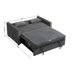 English Elm Futon 3-in-1 Corduroy Sofa Bed with Adjustable Backrest, Pull-Out Sleeper and Storage Pocket Grey W3138P281698