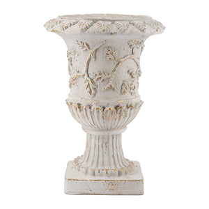 English Elm 14x14x20.3" Classical Magnesium Urn Planter Ornate Carved Relief Antique White Finish W2078P494882