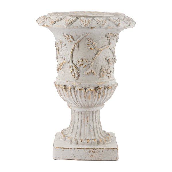 English Elm 14x14x20.3" Classical Magnesium Urn Planter Ornate Carved Relief Antique White Finish W2078P494882