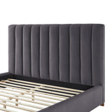 English Elm Queen Size Modern Design Bed Frame Upholstered Queen Bed Frame Platform With Headboard Fabric Headboard Wooden Slats Support, No Box Spring Needed,Mattress Foundation,Dark Grey