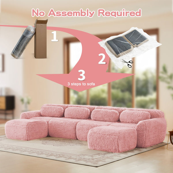English Elm U-shaped Modular Sectional Sofa with Plush Fabric and High Resilience Foam for Living Rooms Pink W714S01564