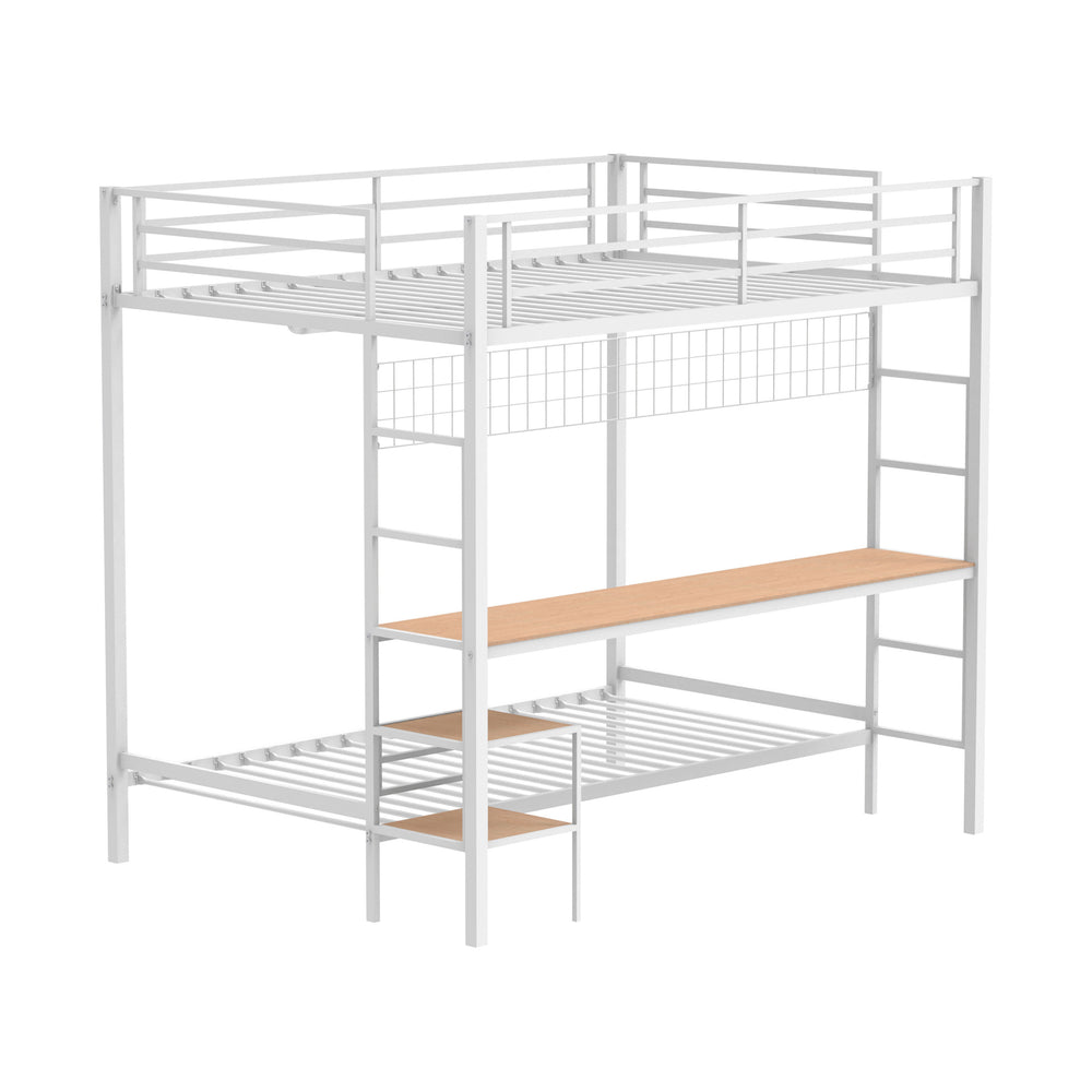 English Elm Metal Full Over Twin Bunk Bed with Integrated Desk Powder Coated Steel Frame Matte White B016P464460