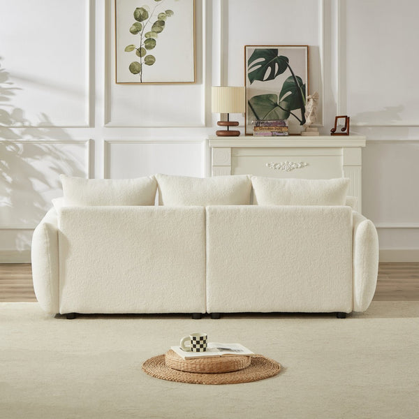 English Elm 3 Seater Paired Teddy Fleece Sofa Set Pine Frame Living Room Seating with Cushions Beige W1193S00191