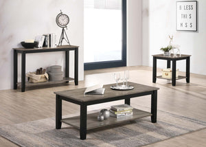 English Elm Gray 3pc Table Set with Walnut Veneer Tops, Gray/Black Modern Living Room Tables w/ Shelf Storage B011S01999