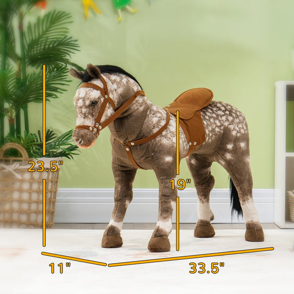English Elm Qaba Plush Ride on Pony Toy with Saddle Stirrups and Neighing Sound for Kids W2225P249773