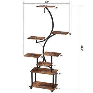 English Elm Plant Stand Indoor With Integrated Grow Lights, 62" Tall 8-Tier Mobile Plant Shelf For Any Room T3210P356960-GIGA