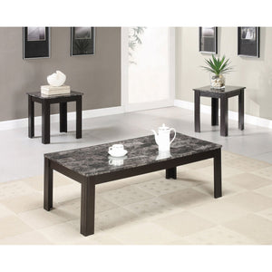 English Elm Pola Modern 3-Piece Faux Marble Top Coffee & End Table Set — Sleek Grey Tops, Sturdy Square Legs B062P331089