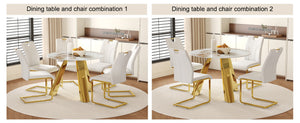 English Elm Table Set - 42-Inch Round White Imitation Marble Top With 4 Ergonomic Dining Chairs & Gold Legs W2920S00049-GIGA