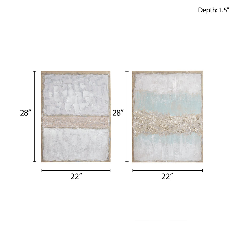 JLA Home Madison Park - Hand Embellished Abstract Canvas Duo in Soft Blue & Natural Tones with Subtle Glitter Shimmer, 22x28 Each MP95C-0205