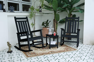 English Elm Outdoor Rocking Chair Set 3-Piece with Side Table, Weatherproof Wood-Texture Resin, Ergonomic Comfort W2103P278567