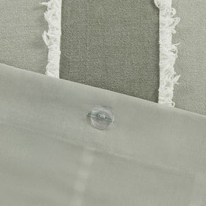 English Elm Full/Queen Boho Striped Cotton Duvet Cover Set with Green Clip Jacquard Trim, OEKO-TEX, Machine Washable B035P217804