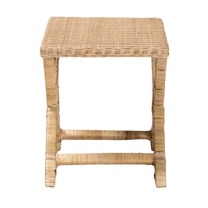 English Elm Modern Handwoven Rattan Mahogany Bench Artisan Boho Accent for Bedroom or Entryway B2750P470073