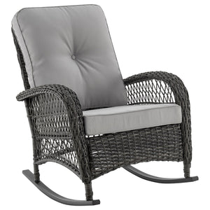 English Elm Fruttuo Upholstered Rocking Chair with Removable Zipper Cushions, Waterproof Fabric, Steel Rattan Frame Grey B365P397660