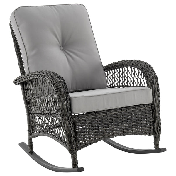 English Elm Fruttuo Upholstered Rocking Chair with Removable Zipper Cushions, Waterproof Fabric, Steel Rattan Frame Grey B365P397660