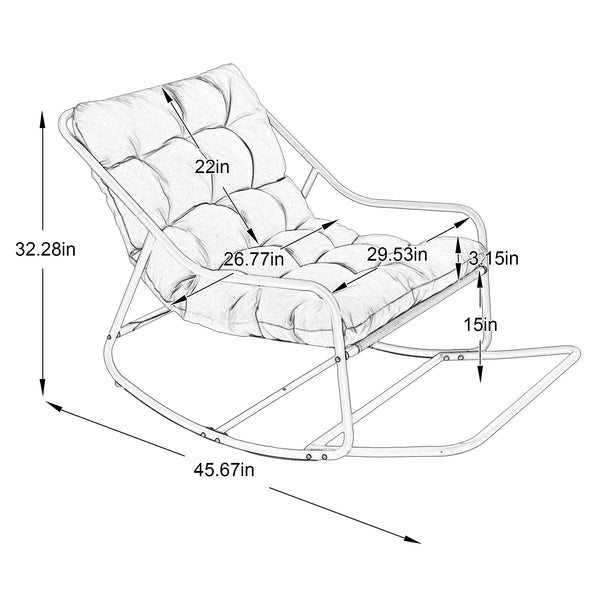 English Elm Outdoor Rocking Chair Steel Frame with Thick Cushion for Patio Porch and Living Room W640P443517