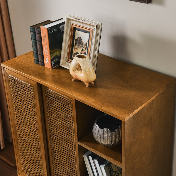 English Elm Mid Century Modern Rattan Sideboard Cabinet - Versatile Buffet For Entryway, Living Room & Dining Spaces W1801P195620