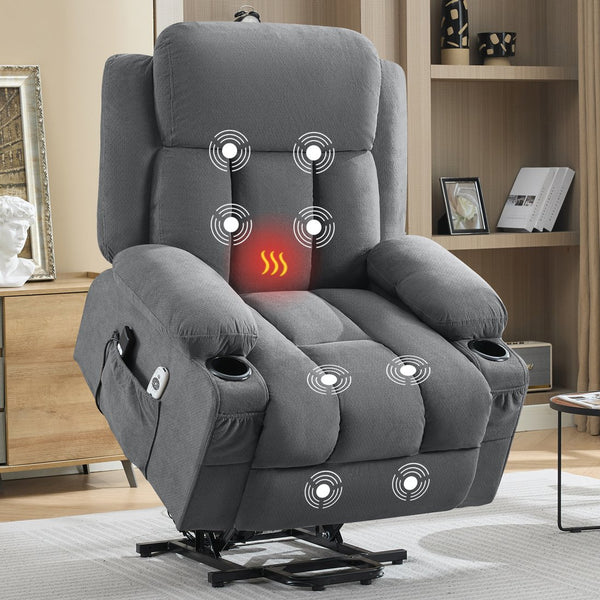 English Elm Swivel Rocker Recliner with Massage Heat and Usb Port for Living Room Comfort Grey W1521P425512