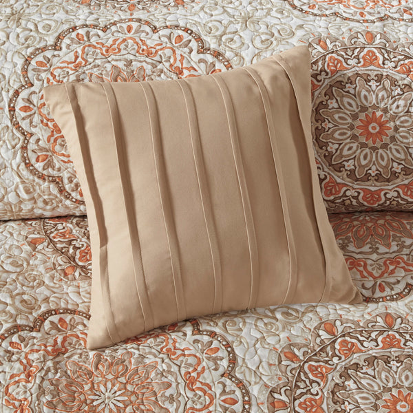 English Elm 6 Piece Reversible Quilt Set with Paisley Motif and Neutral Reverse, Embroidered Throw Pillows Included Orange 23.23 L x 18.11 W x 10.63 H B03597402