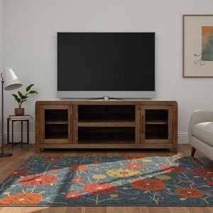 English Elm Haven 65" TV Stand Oak Bourbon with Glass Doors, No Assembly, Cable Management, Solid Oak Veneer B108P364413