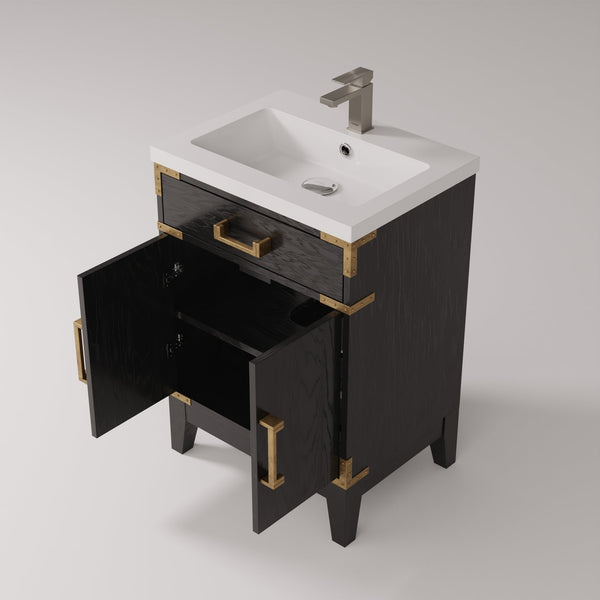 English Elm Black Oak Single Bath Vanity With Acrylic Top, Elegant Chrome Faucet, Space-Saving Design For Small Bathrooms B2731P260894