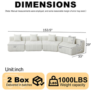 English Elm Chenille Modular Curved Sectional Sofa with Sculptural Piano Key Design and Four Throw Pillows Beige W834S00584
