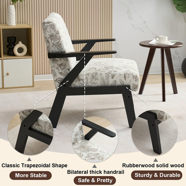 English Elm Mid-Century Lounge Armchair with Cushion, Beige+Grey Polyester, Ergonomic Design, 350lbs Capacity W2989P339876