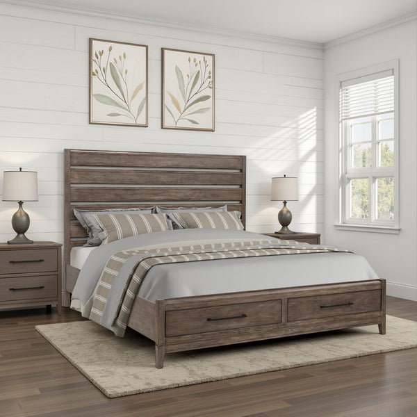 English Elm Montrose Queen Storage Bed with Usb Ports Poplar Wood Slatted Headboard Modern B108S00049