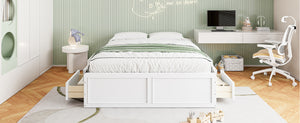 English Elm Wood Queen Platform Bed Solid Pine Frame Six Storage Drawers No Box Spring Needed White N709P241723K-1