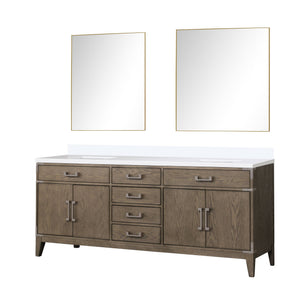 English Elm Grey Oak Double Bath Vanity Set With White Quartz Top, Two 36-Inch Mirrors & Ample Storage Solutions B2731S01620