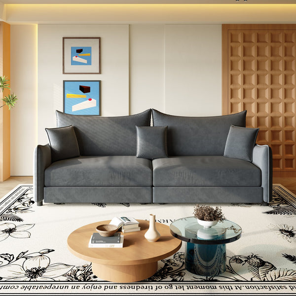 English Elm 81.9" 3-in-1 Convertible Sleeper Sofa Bed with Velvet Upholstery, 3 Pillows & Golden Trim Accent DARK GREY W1885S00253