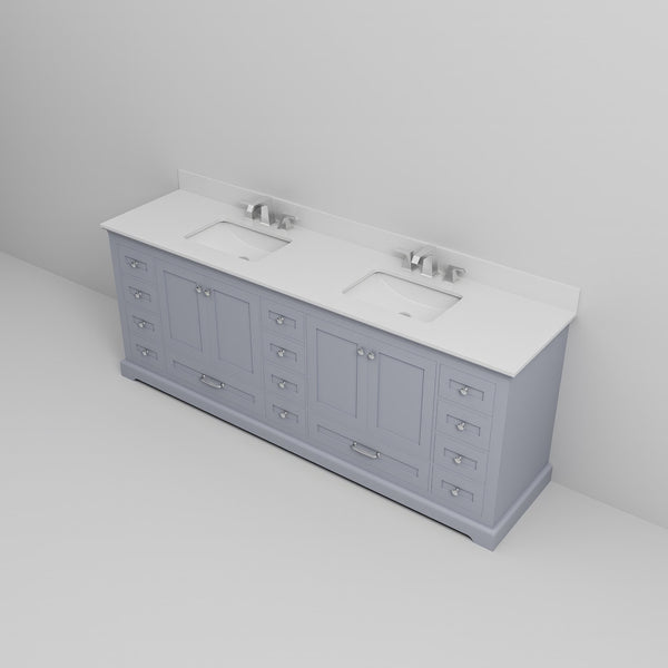 English Elm Dark Grey 84in Double Bath Vanity with Cultured Marble Top, 14 Drawers, Soft-Close, Faucet Set B2731P258429