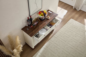 English Elm Farmhouse Large Wall Storage Cabinet - Roman Column Design, Versatile Coffee Bar & Wine Cooler Stand W2393P300539