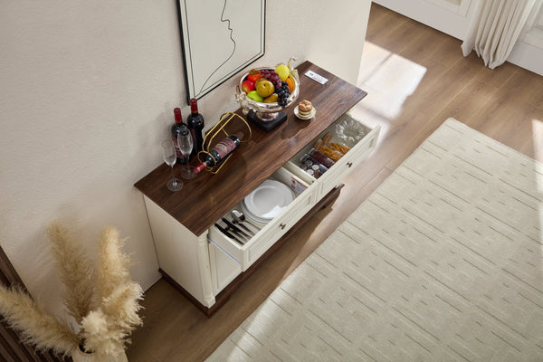 English Elm Farmhouse Large Wall Storage Cabinet - Roman Column Design, Versatile Coffee Bar & Wine Cooler Stand W2393P300539