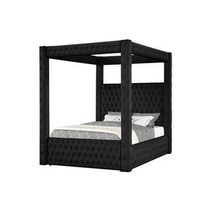 English Elm 1pc Queen Poster Bed Tufted Flannelette Frame with Bluetooth Speakers and Usb Ports B2741S00934