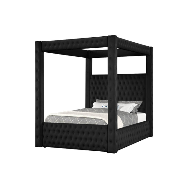 English Elm 1pc Queen Poster Bed Tufted Flannelette Frame with Bluetooth Speakers and Usb Ports B2741S00934