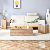 English Elm Elevate Your Living Space With This Modern Mdf Coffee Table That Showcases Smooth, Light Wood Color Texture Patterns. It Is Characterized By Stylish Design.