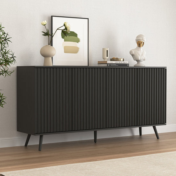 English Elm Sideboard Walnut Credenza with Hexagonal Doors and Adjustable Shelves for Dining Areas W409P327405