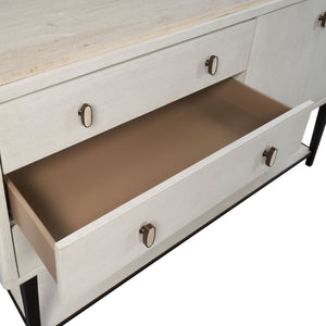 English Elm Vanilla Cream Oak Server with Metal Base, Soft‑Close Doors & Drawers, 3 Drawers 2 Doors Storage Finish B2699P296296