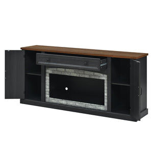 English Elm Elegant Walnut Media Console with Gray Brick Base Open Bay and Adjustable Shelving Black N721P394506B